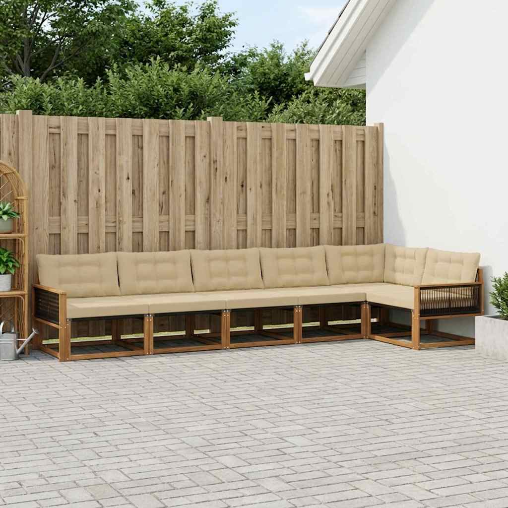 Outdoor-Sofagarnitur mit Kissen 6 pcs Natur und Beige