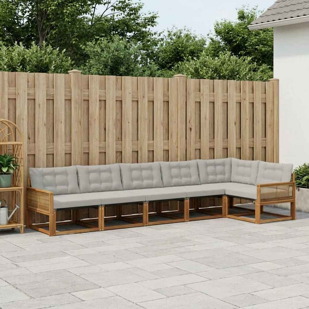 Outdoor-Sofagarnitur mit Kissen 6 pcs Natürlich und Hellgrau