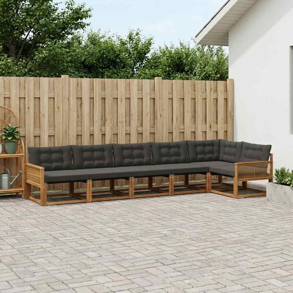 Outdoor-Sofagarnitur 6 stk. Natürlich und Schwarz