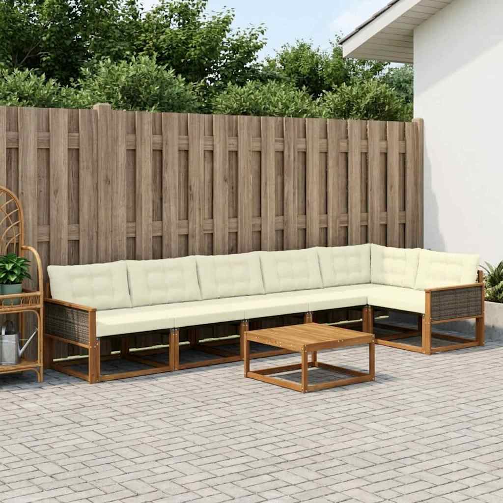 Outdoor-Sofagarnitur mit Kissen 7 pcs Natur und Creme