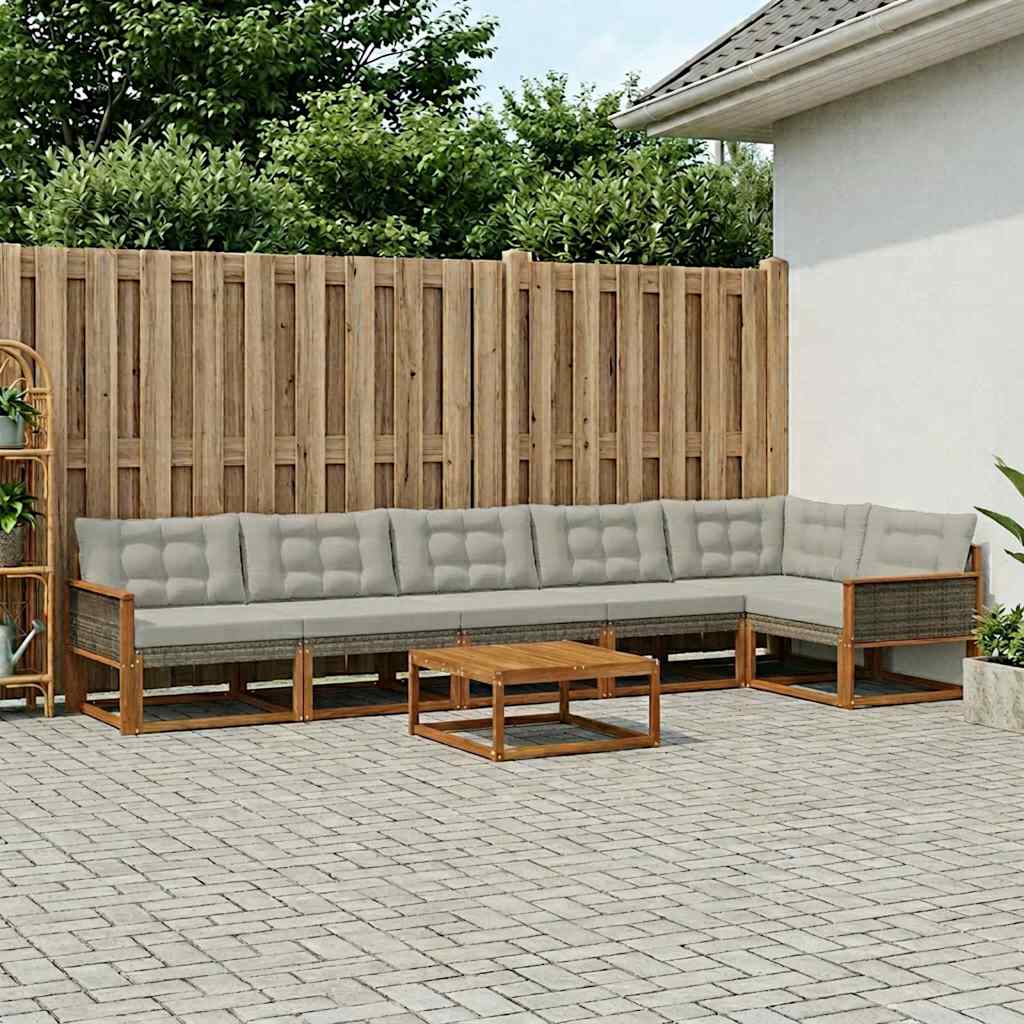 Outdoor-Sofagarnitur mit Kissen 7 pcs Natürlich und Hellgrau