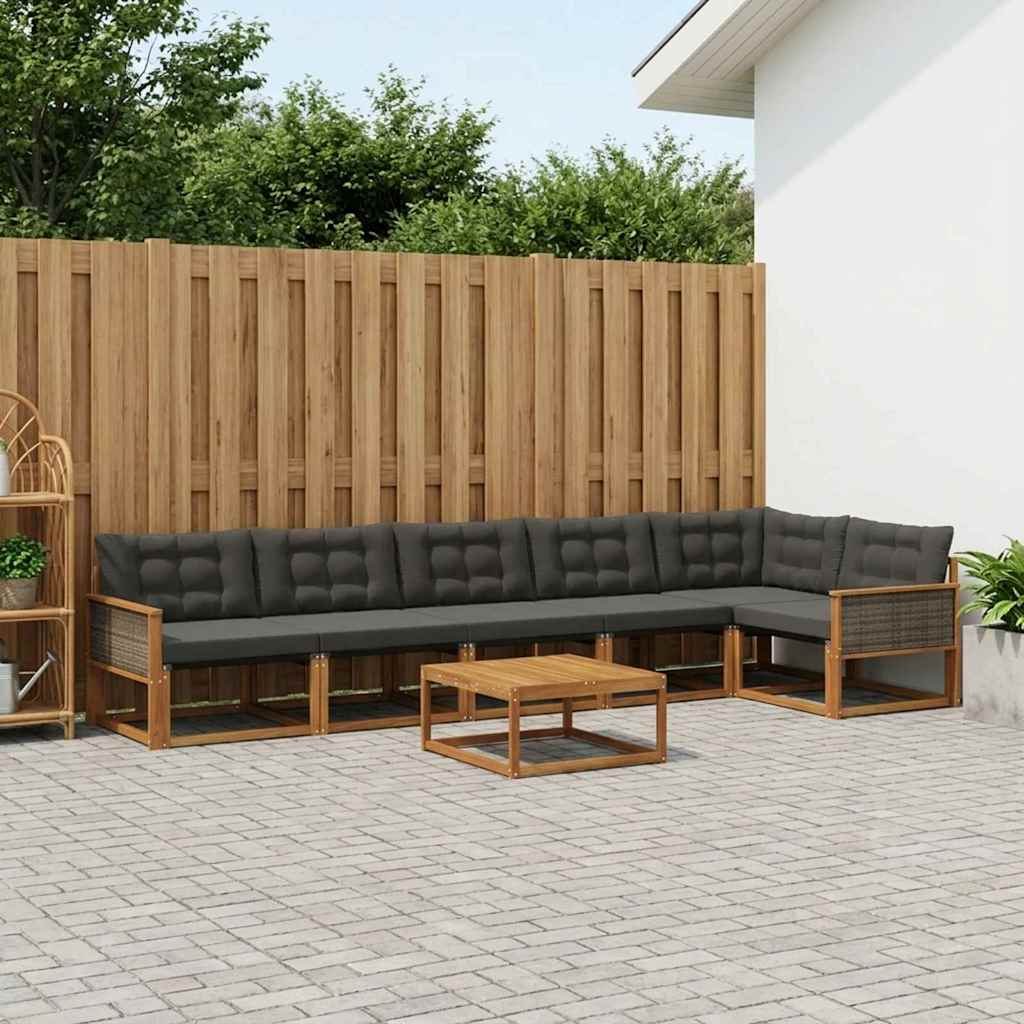 Outdoor-Sofagarnitur mit Kissen 7 pcs Natürlich und Schwarz