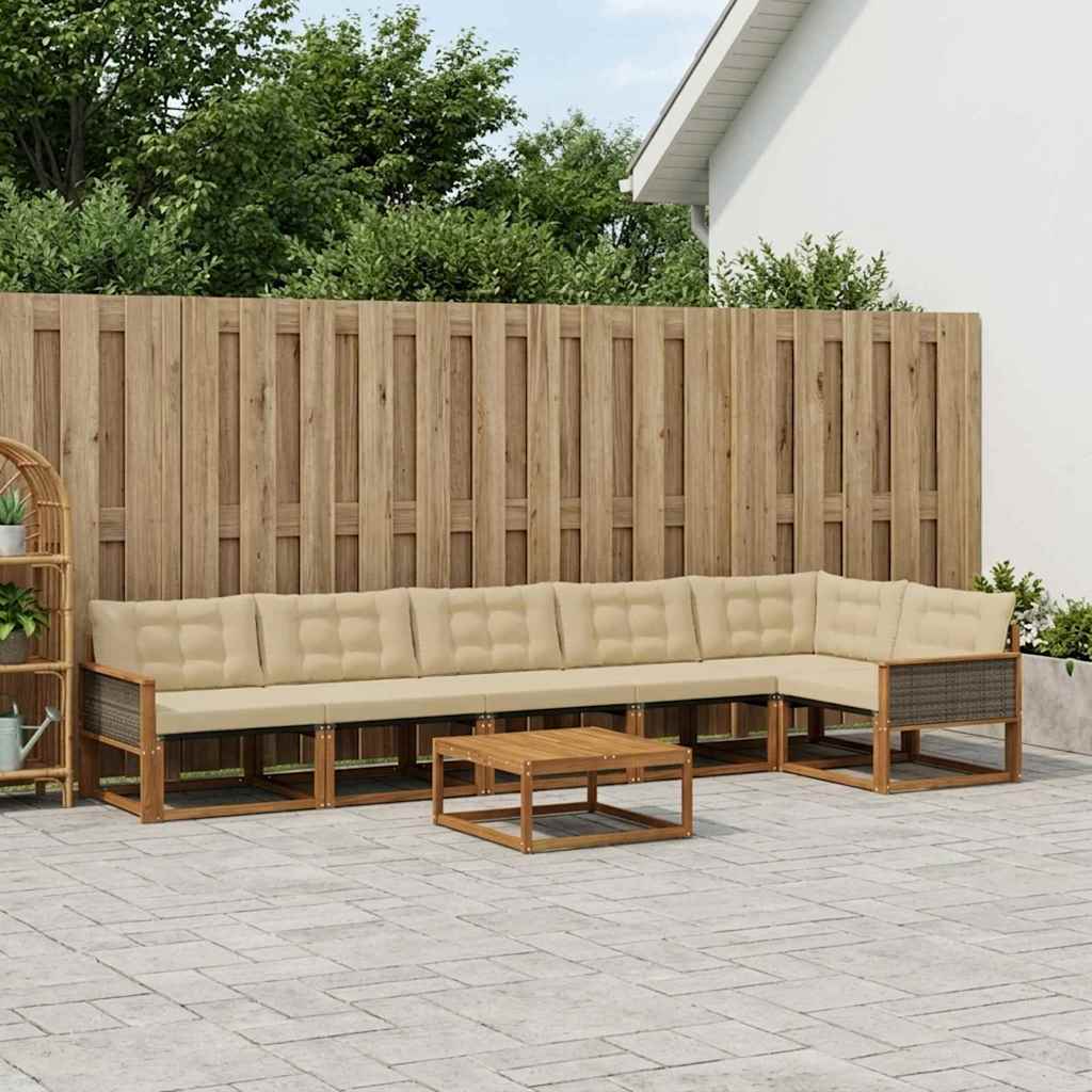 Outdoor-Sofagarnitur mit Kissen 7 pcs Natur und Beige