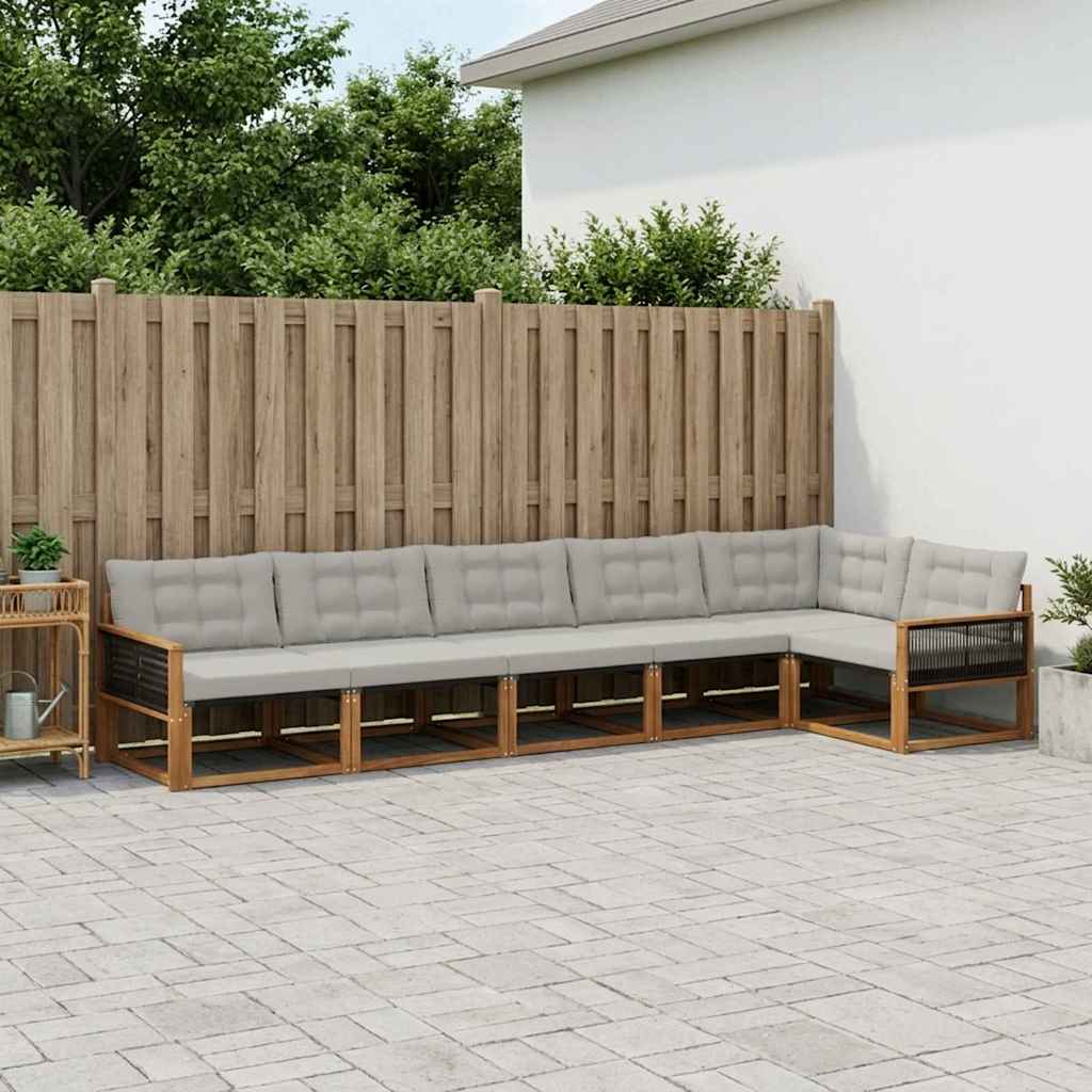 Outdoor-Sofagarnitur mit Kissen 7 pcs Natürlich und Hellgrau