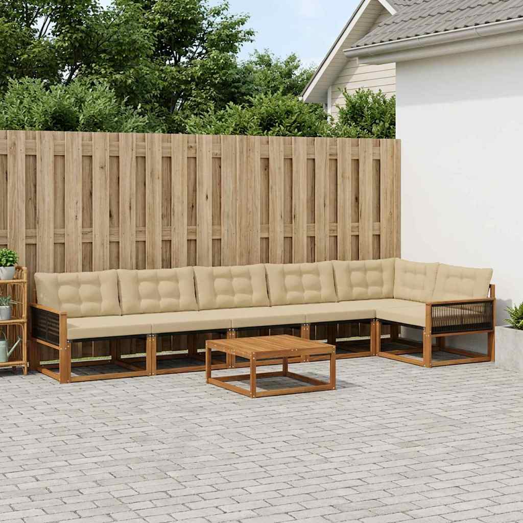 Outdoor-Sofagarnitur mit Kissen 7 pcs Natur und Beige