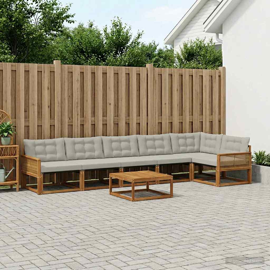 Outdoor-Sofagarnitur mit Kissen 7 pcs Natürlich und Hellgrau