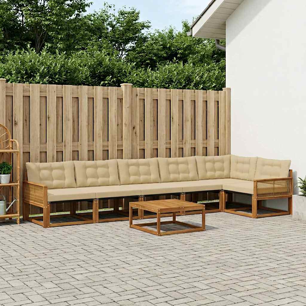 Outdoor-Sofagarnitur mit Kissen 7 pcs Natur und Beige