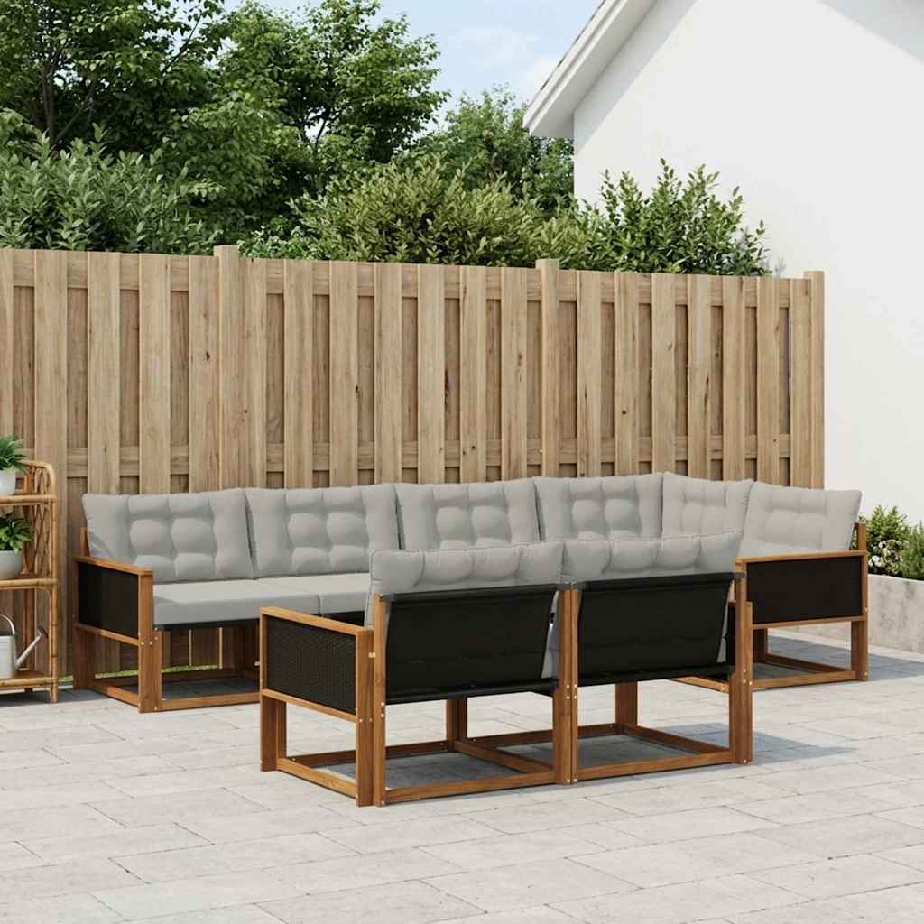Outdoor-Sofagarnitur 7 stk. Natur und Hellgrau