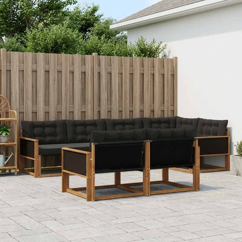 Outdoor-Sofagarnitur 7 stk. Natürlich und Schwarz
