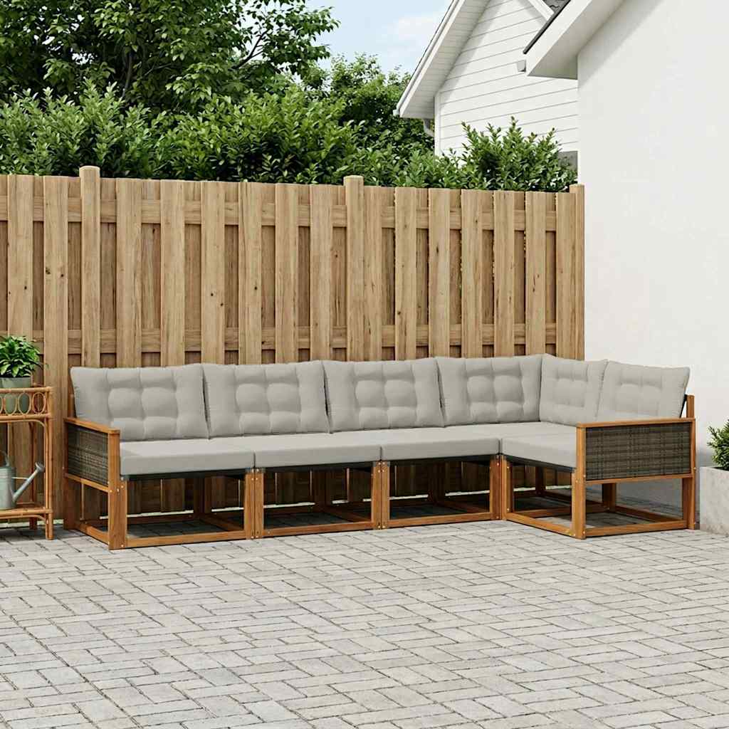 Outdoor-Sofagarnitur mit Kissen 7 pcs Natürlich und Hellgrau