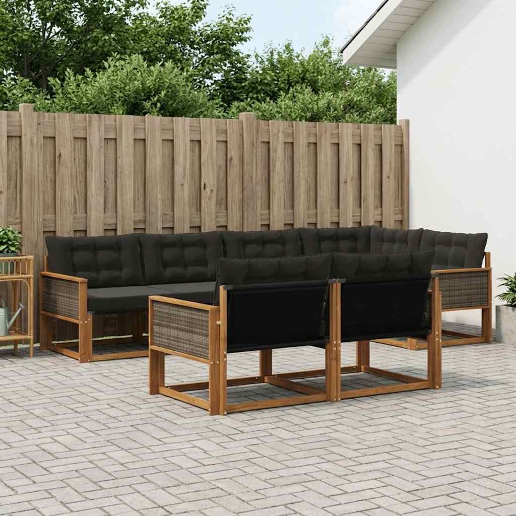 Outdoor-Sofagarnitur mit Kissen 7 pcs Natürlich und Schwarz