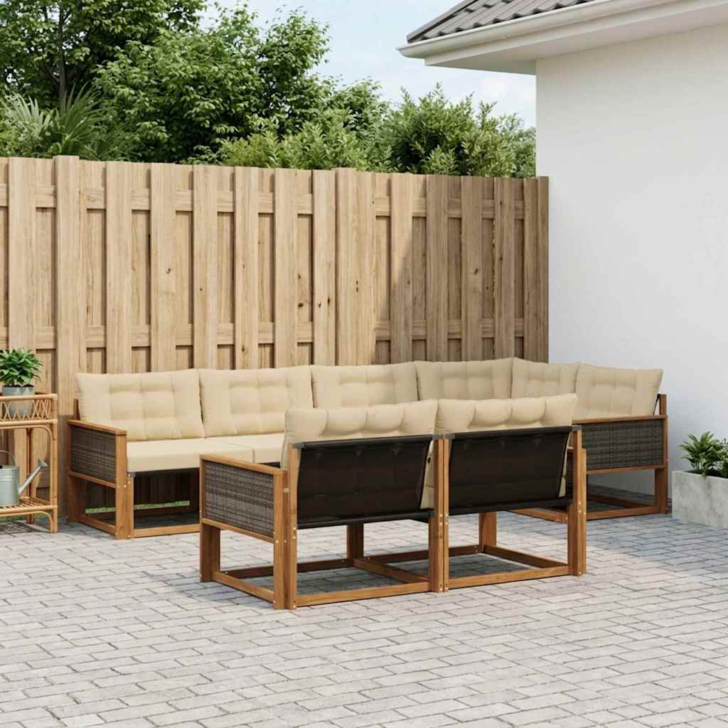 Outdoor-Sofagarnitur mit Kissen 7 pcs Natur und Beige