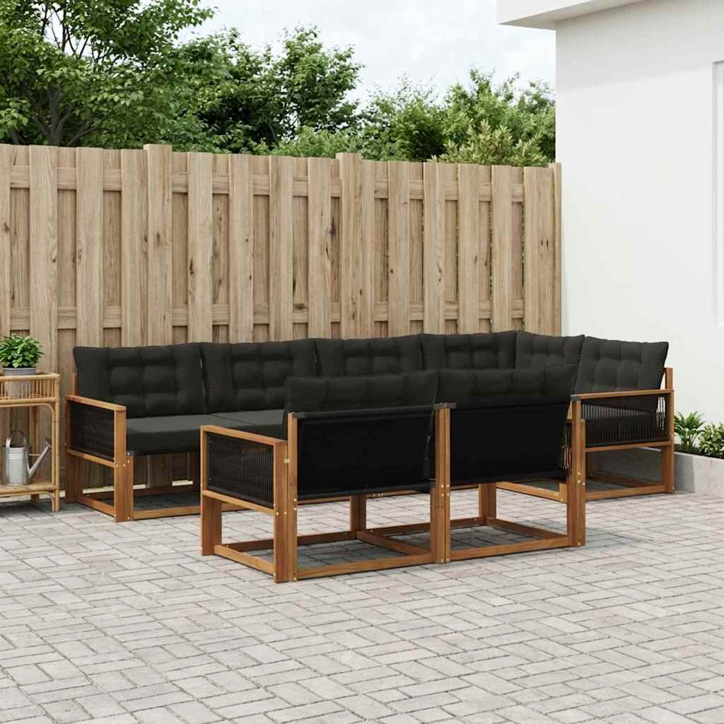 Outdoor-Sofagarnitur 7 stk. Natürlich und Schwarz