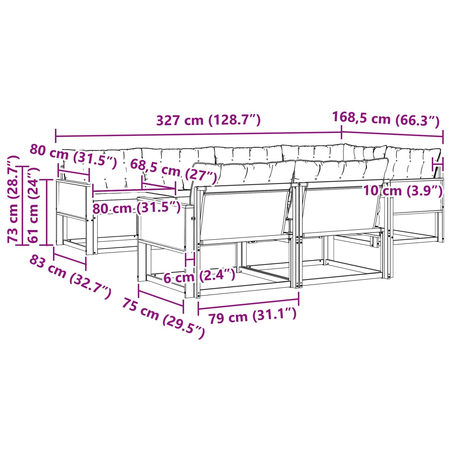 Outdoor-Sofagarnitur 7 stk. Natur und Creme