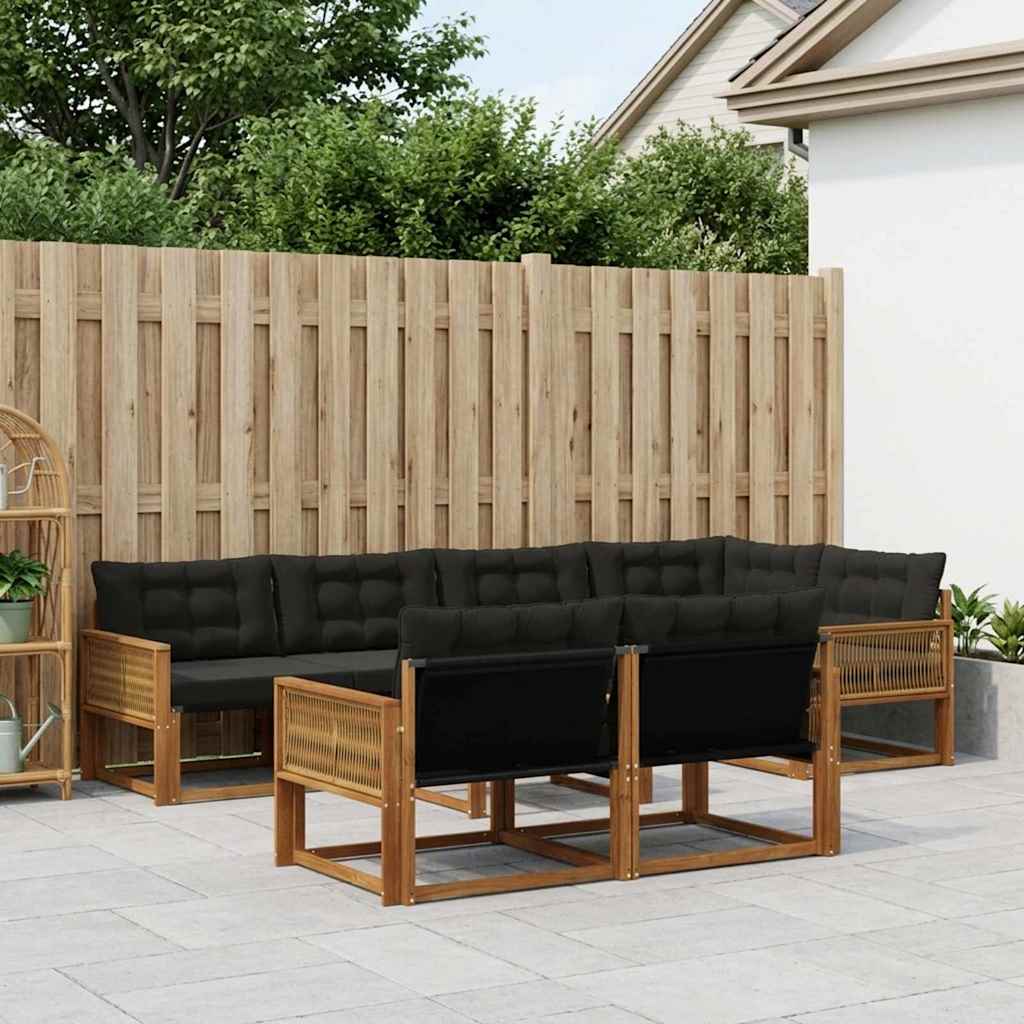 Outdoor-Sofagarnitur 7 stk. Natürlich und Schwarz