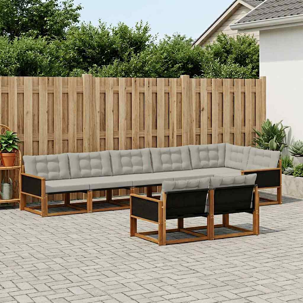 Outdoor-Sofagarnitur mit Kissen 8 pcs Natürlich und Hellgrau