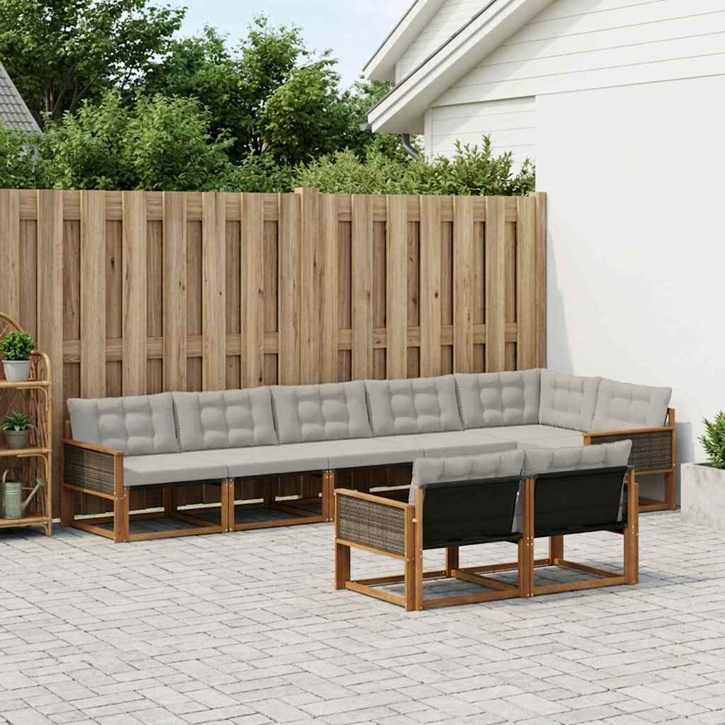 Outdoor-Sofagarnitur mit Kissen 8 pcs Natürlich und Hellgrau