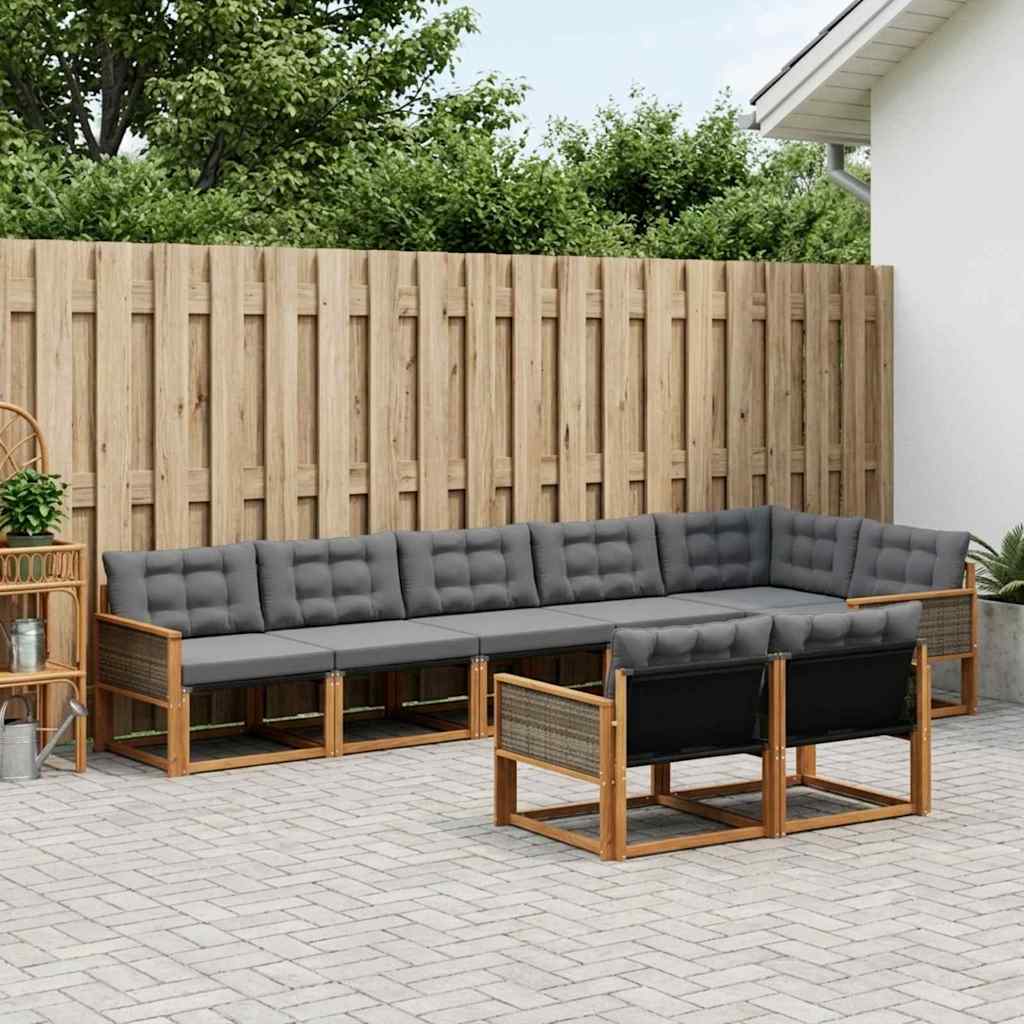 Outdoor-Sofagarnitur mit Kissen 8 pcs Natürlich und Schwarz