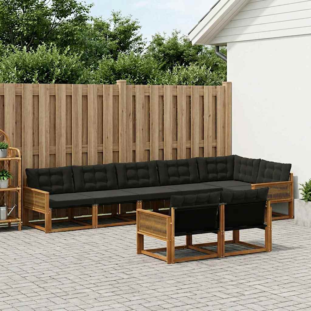 Outdoor-Sofagarnitur 8 stk. Natürlich und Schwarz
