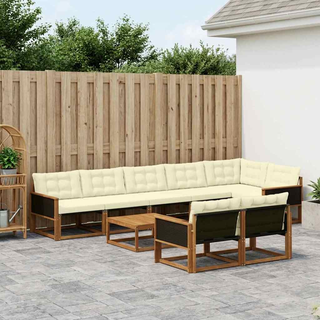 Outdoor-Sofagarnitur mit Kissen 9 pcs Natur und Creme