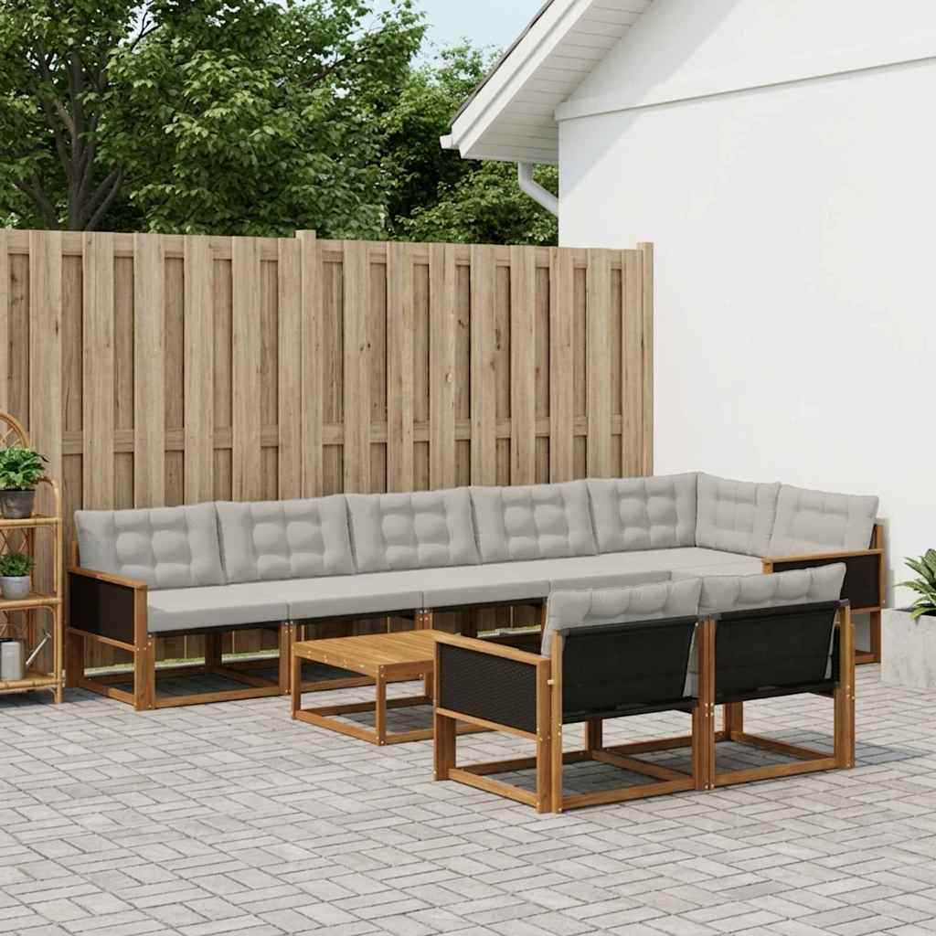 Outdoor-Sofagarnitur mit Kissen 9 pcs Natürlich und Hellgrau