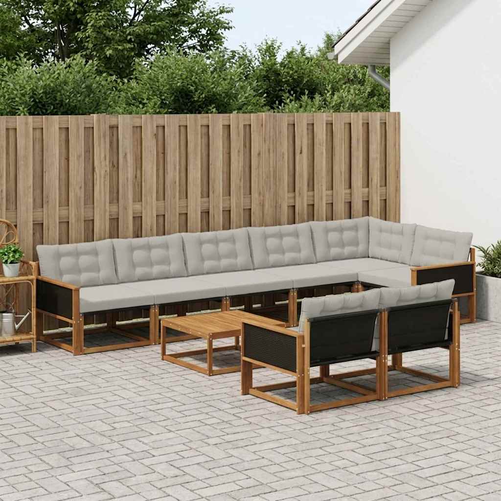 Outdoor-Sofagarnitur mit Kissen 9 pcs Natürlich und Hellgrau