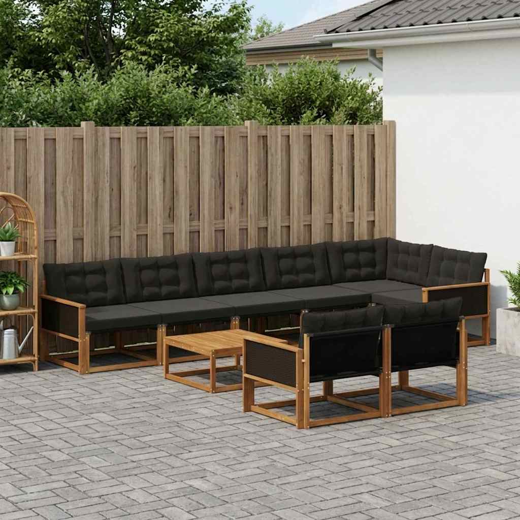 Outdoor-Sofagarnitur mit Kissen 9 pcs Natürlich und Schwarz