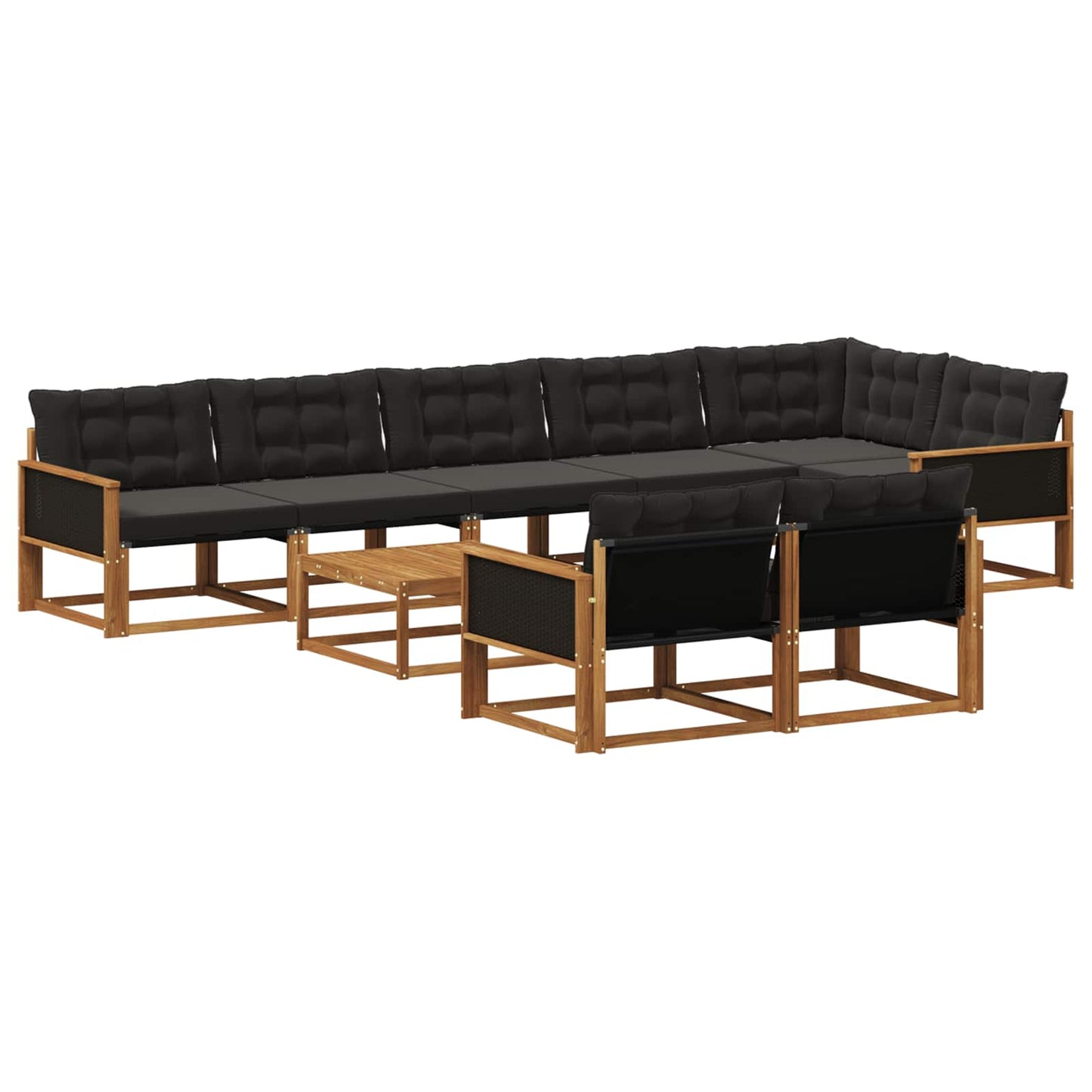 Outdoor-Sofagarnitur mit Kissen 9 pcs Natürlich und Schwarz