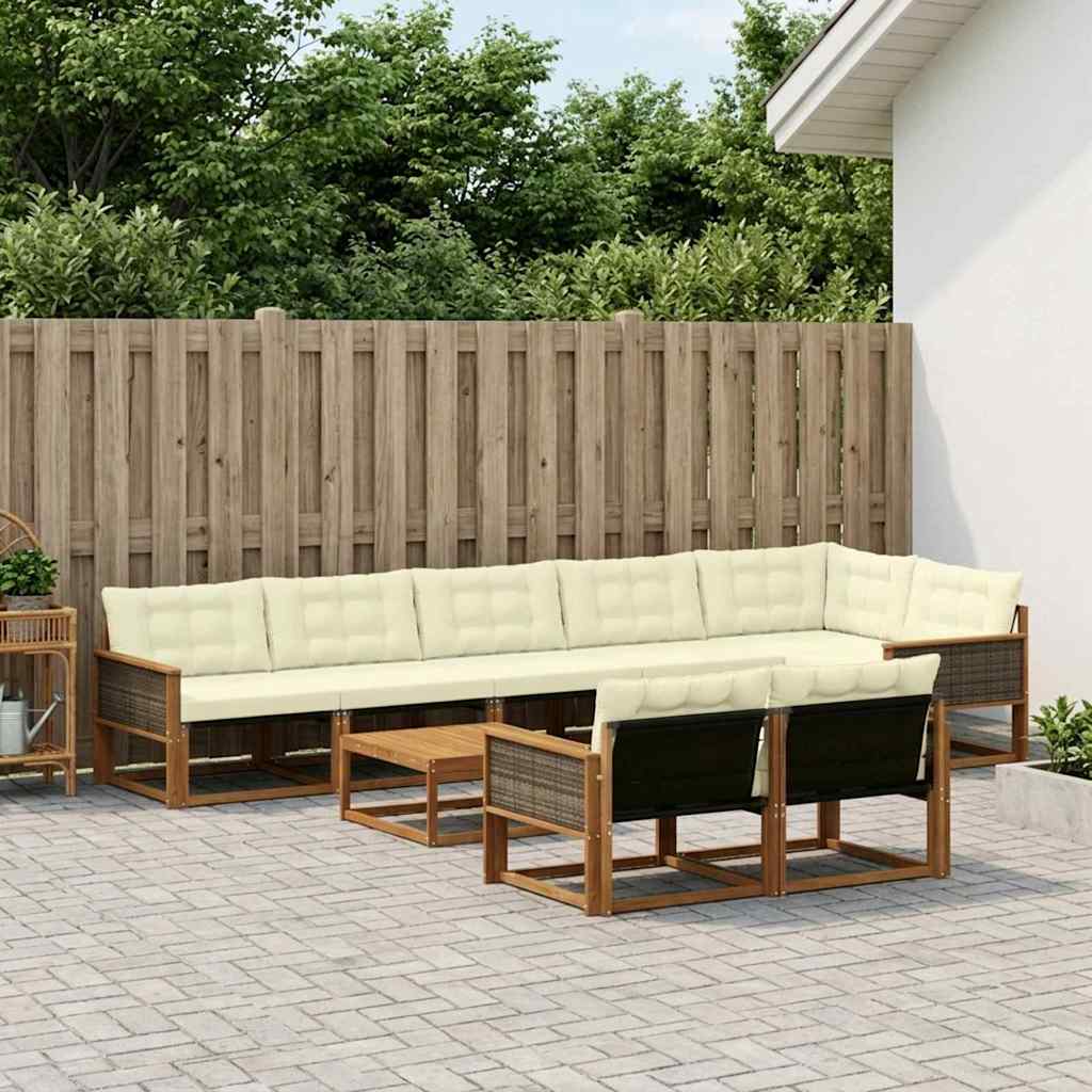 Outdoor-Sofagarnitur mit Kissen 9 pcs Natur und Creme