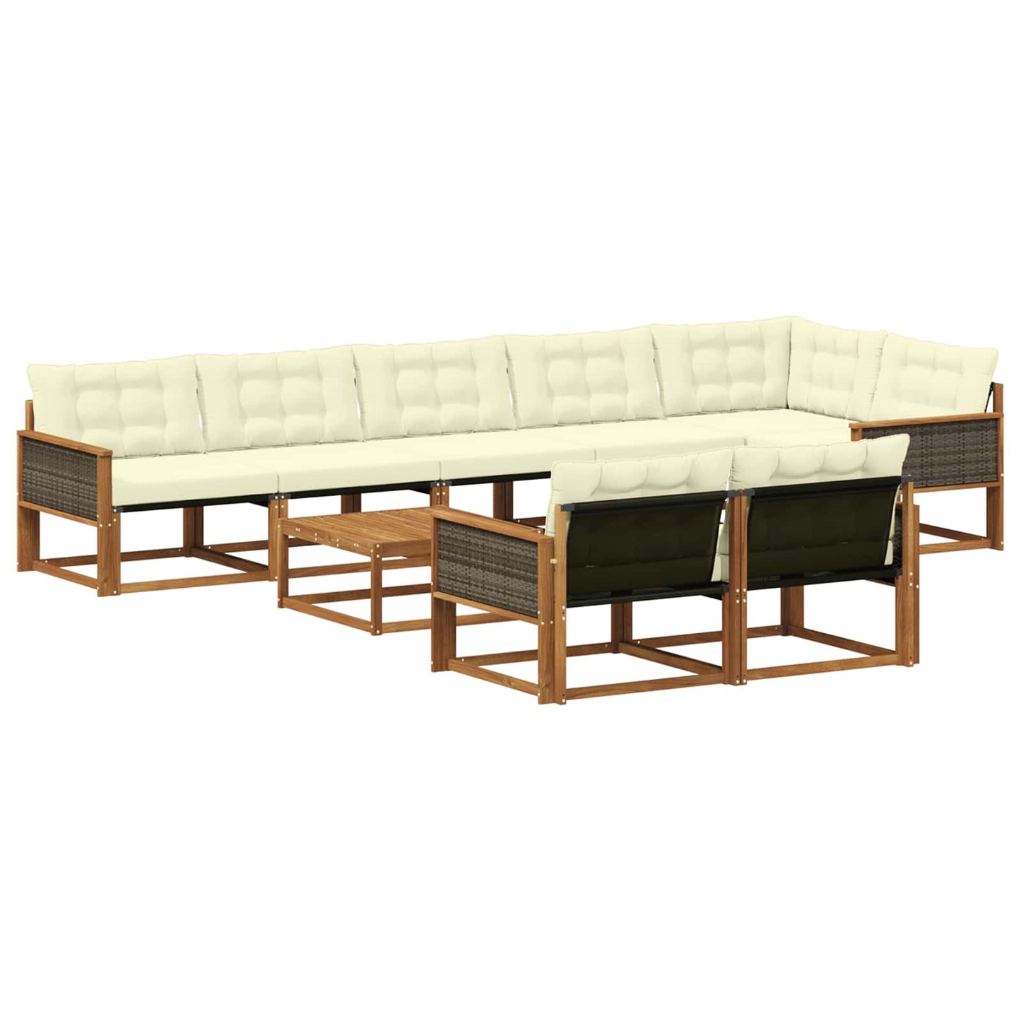 Outdoor-Sofagarnitur mit Kissen 9 pcs Natur und Creme