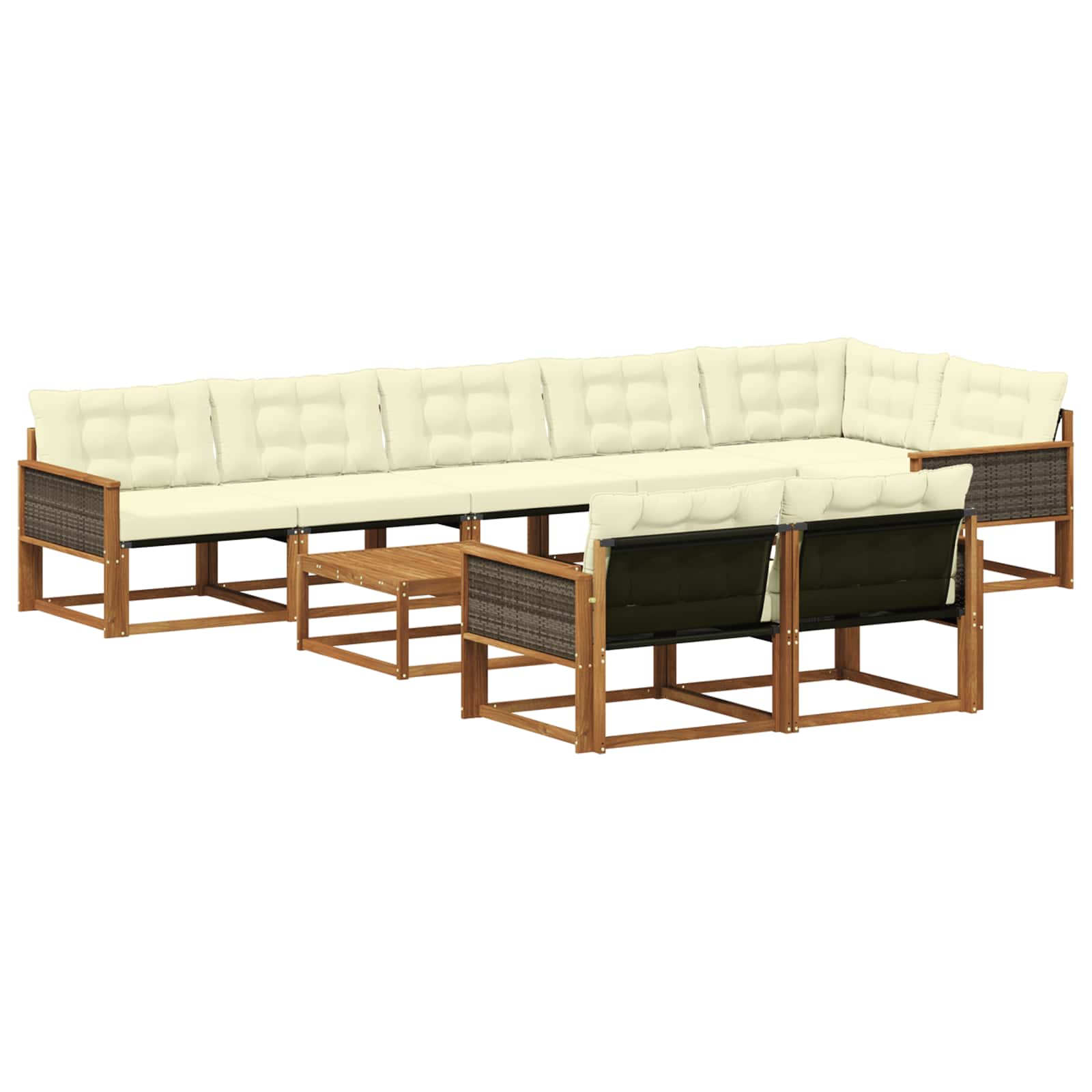 Outdoor-Sofagarnitur mit Kissen 9 pcs Natur und Creme