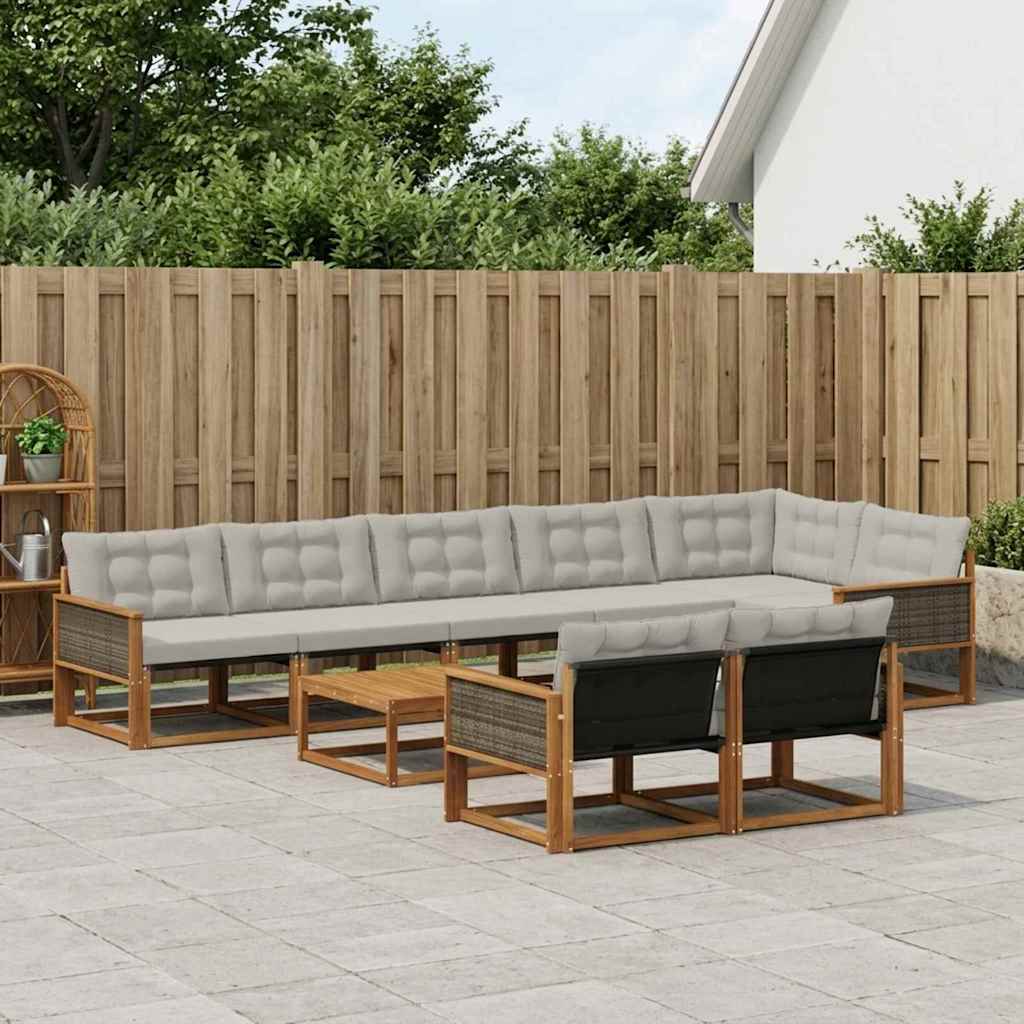 Outdoor-Sofagarnitur mit Kissen 9 pcs Natürlich und Hellgrau