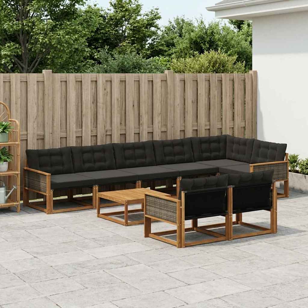 Outdoor-Sofagarnitur mit Kissen 9 pcs Natürlich und Schwarz