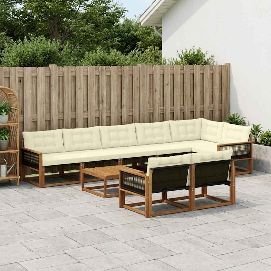 Outdoor-Sofagarnitur mit Kissen 9 pcs Natur und Creme