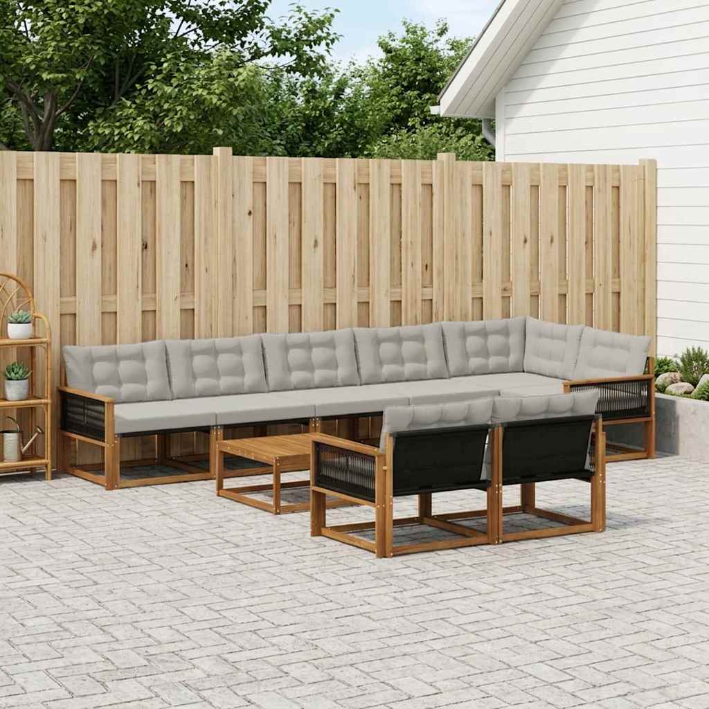 Outdoor-Sofagarnitur mit Kissen 9 pcs Natürlich und Hellgrau