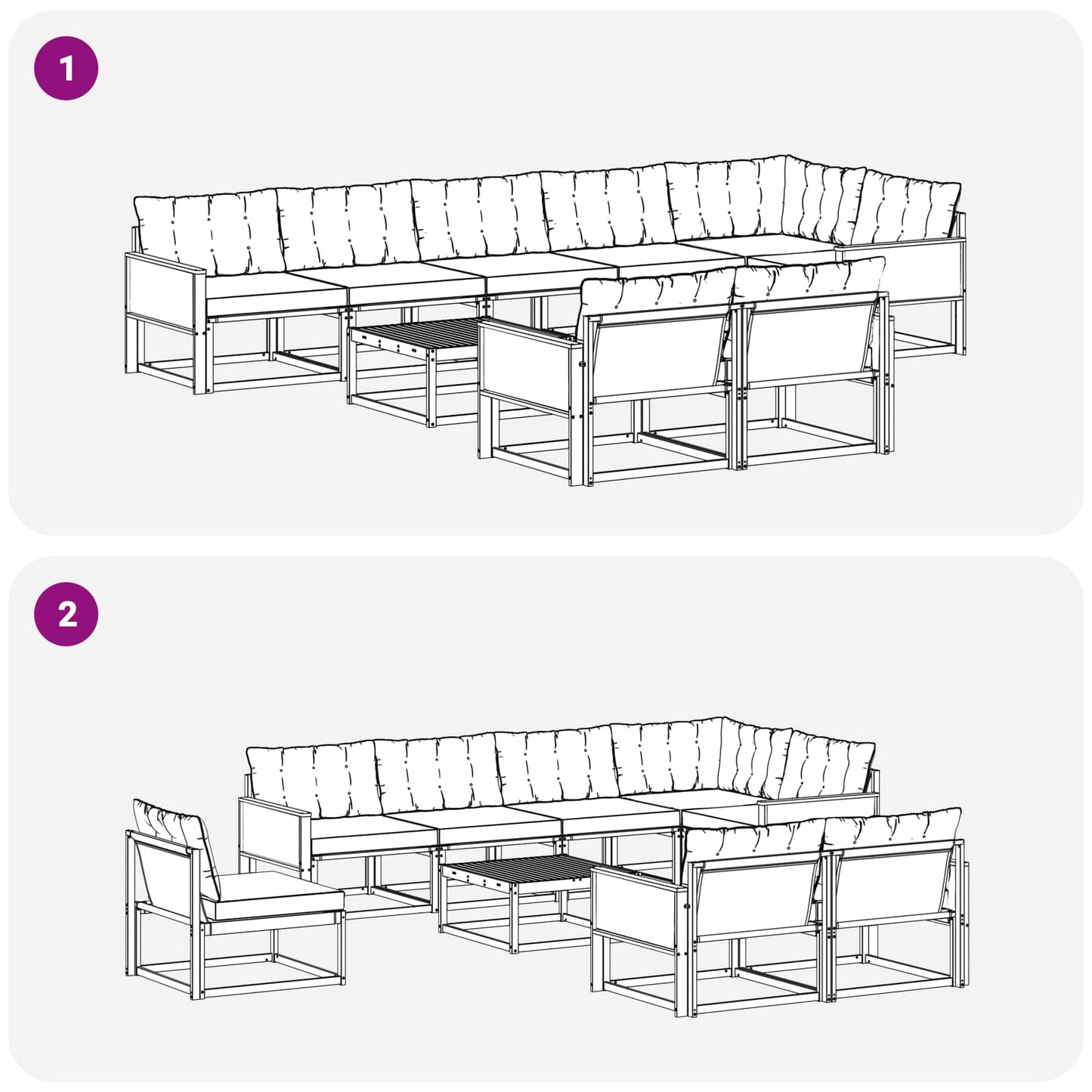 Outdoor-Sofagarnitur mit Kissen 9 pcs Natürlich und Hellgrau
