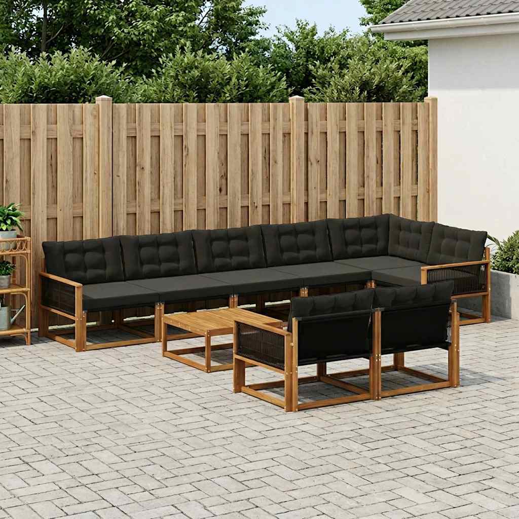 Outdoor-Sofagarnitur mit Kissen 9 pcs Natürlich und Schwarz