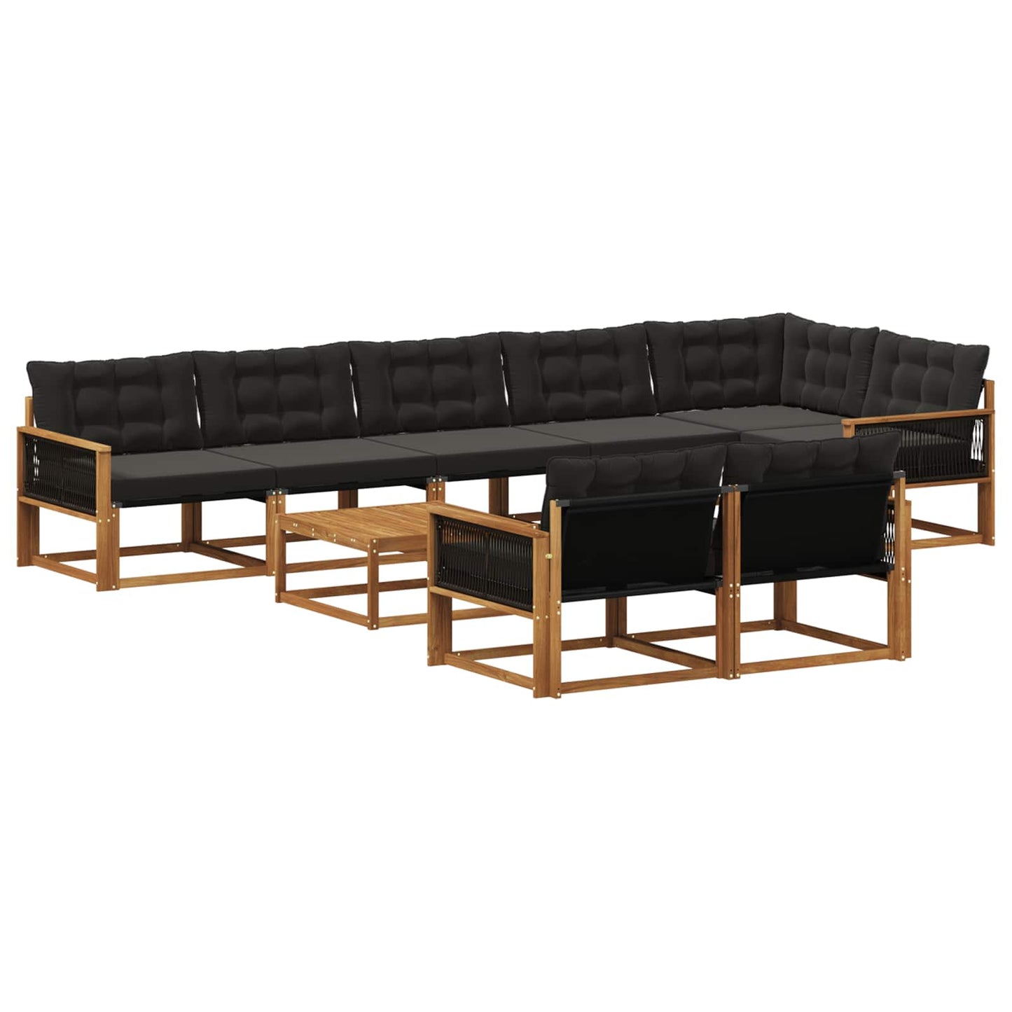 Outdoor-Sofagarnitur mit Kissen 9 pcs Natürlich und Schwarz
