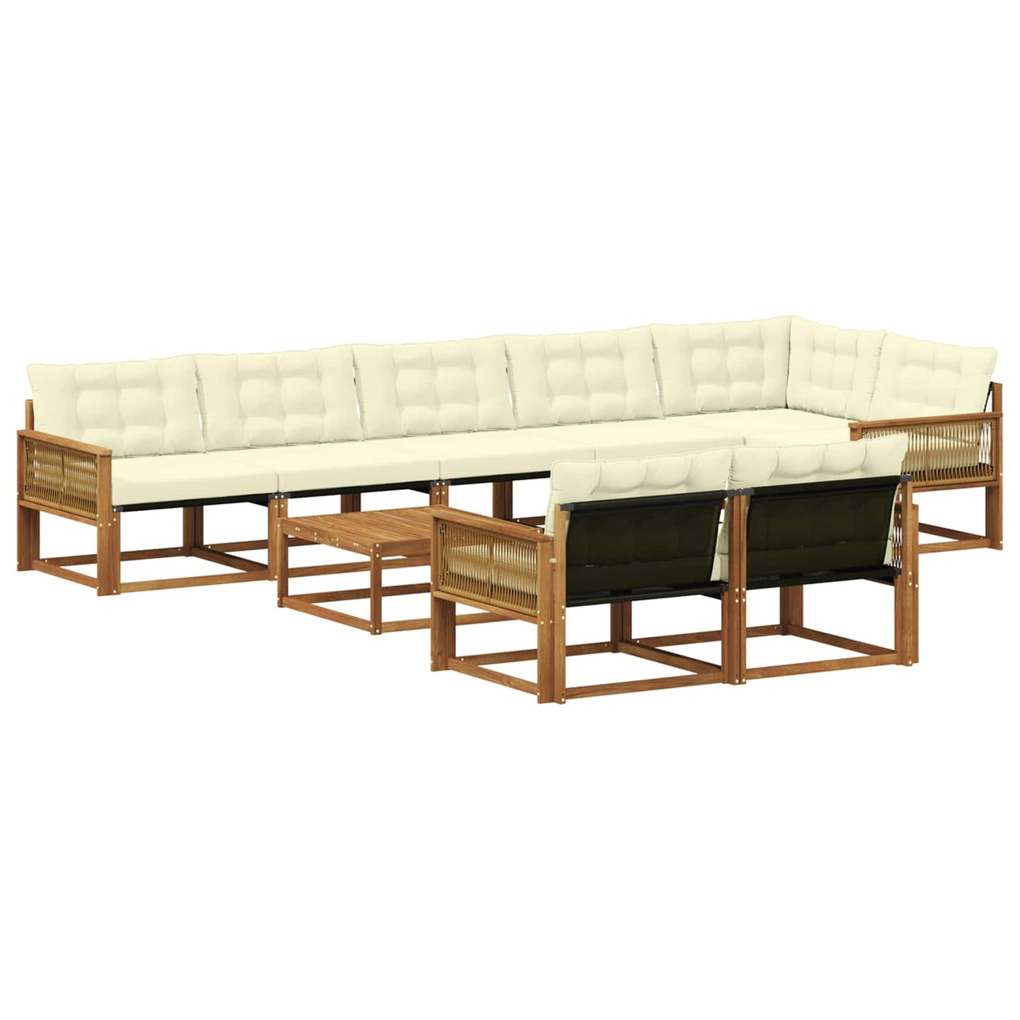 Outdoor-Sofagarnitur mit Kissen 9 pcs Natur und Creme