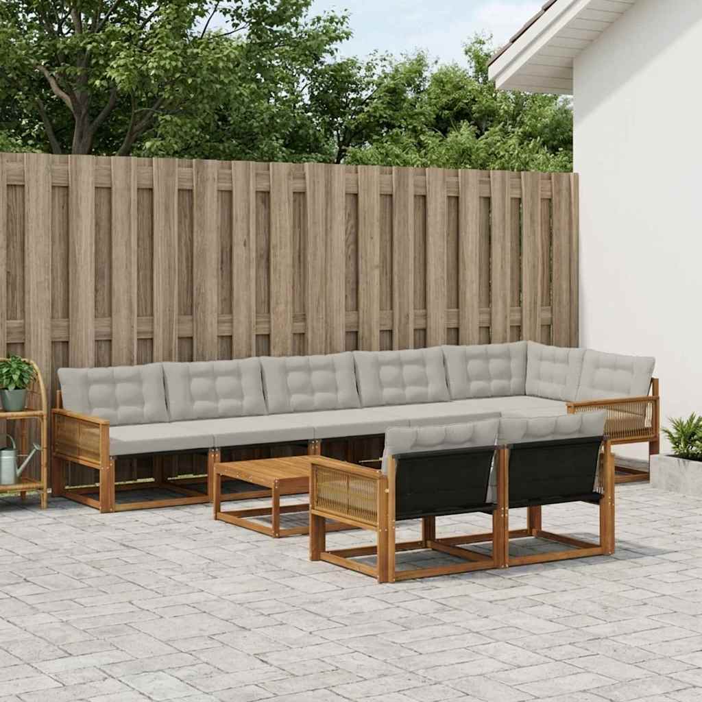 Outdoor-Sofagarnitur mit Kissen 9 pcs Natürlich und Hellgrau