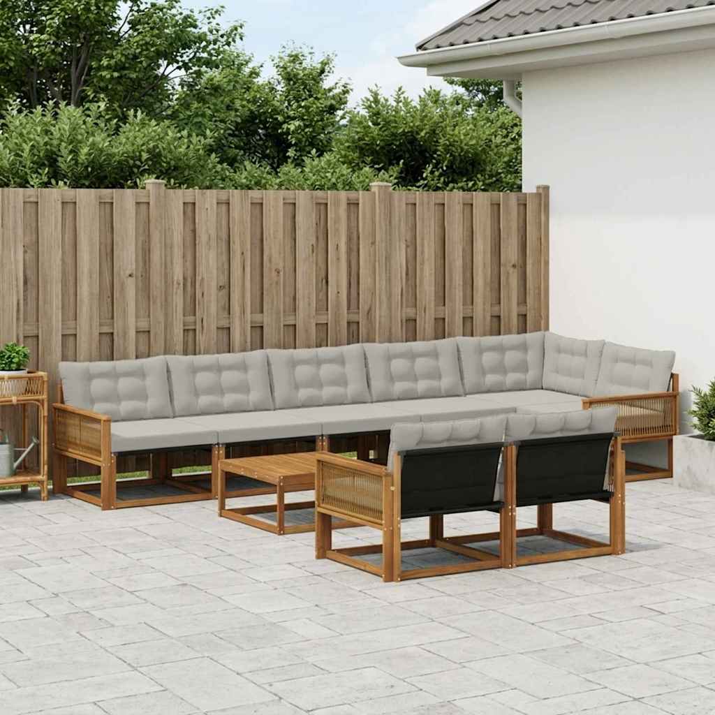 Outdoor-Sofagarnitur mit Kissen 9 pcs Natürlich und Hellgrau