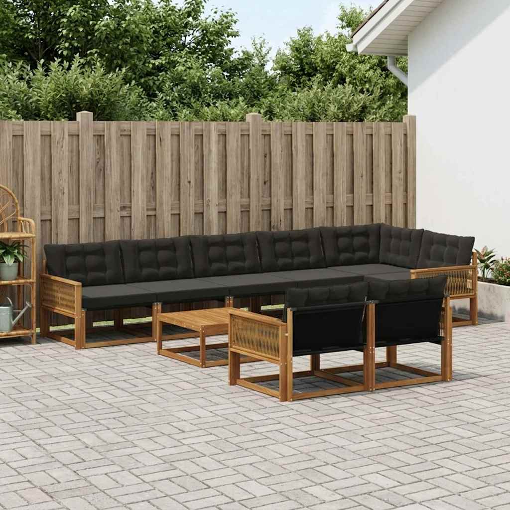 Outdoor-Sofagarnitur mit Kissen 9 pcs Natürlich und Schwarz