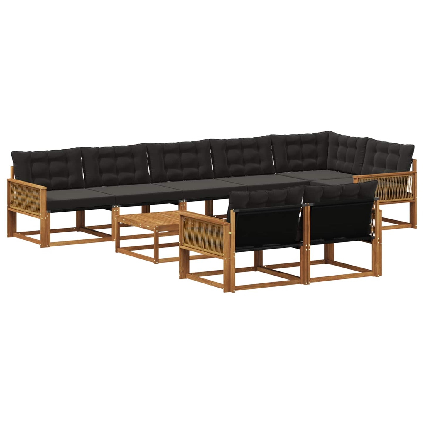 Outdoor-Sofagarnitur mit Kissen 9 pcs Natürlich und Schwarz