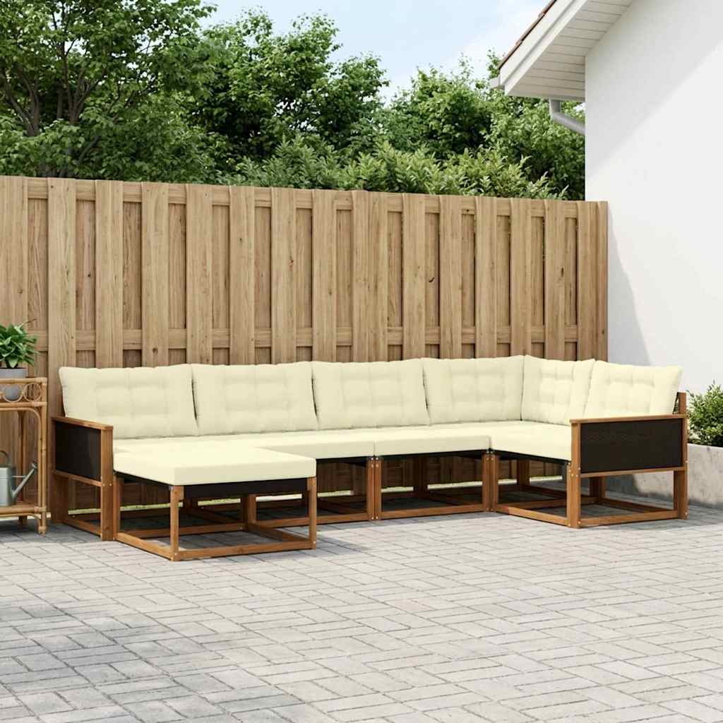 Outdoor-Sofagarnitur 6 stk. Natur und Creme Massivholz Akazie