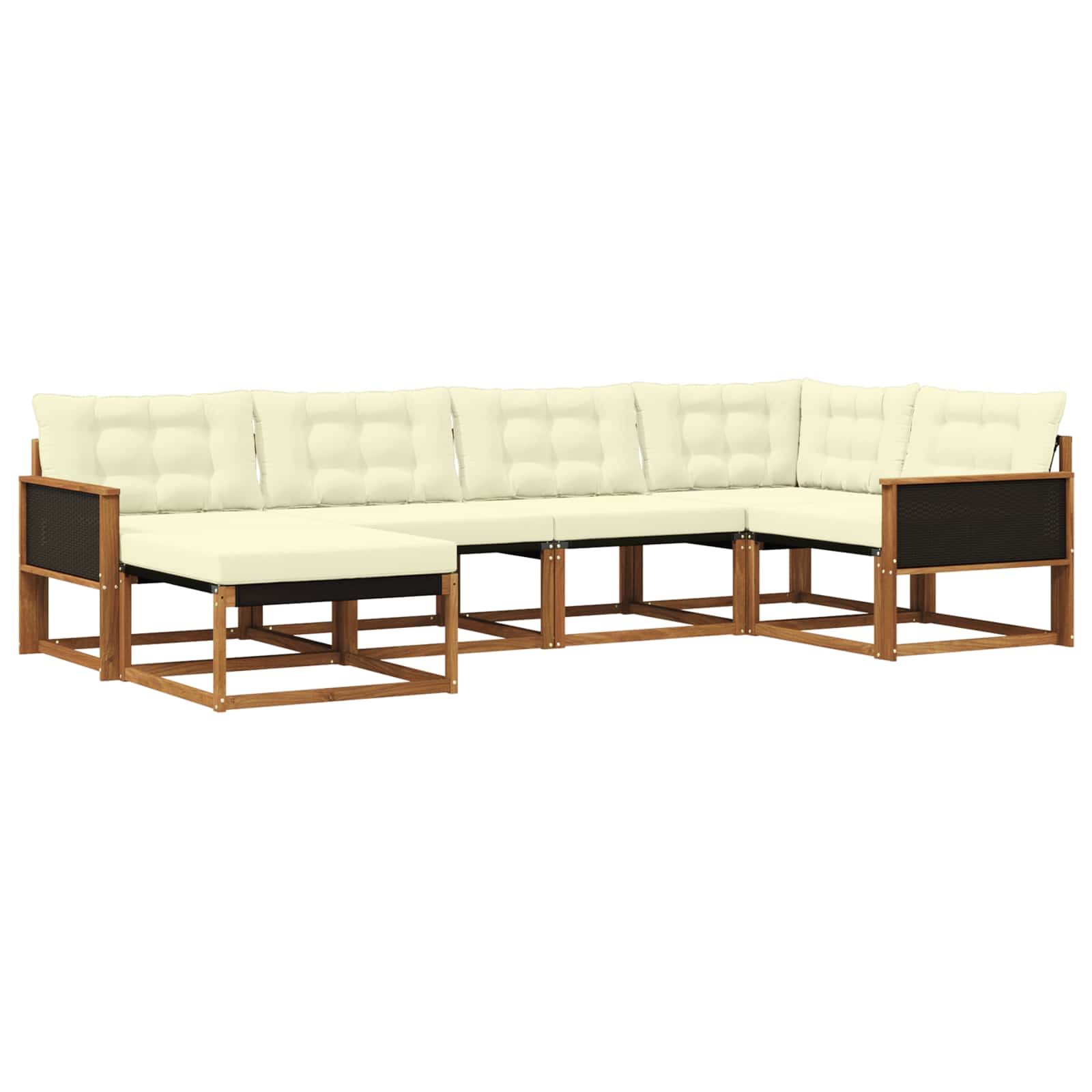 Outdoor-Sofagarnitur 6 stk. Natur und Creme Massivholz Akazie