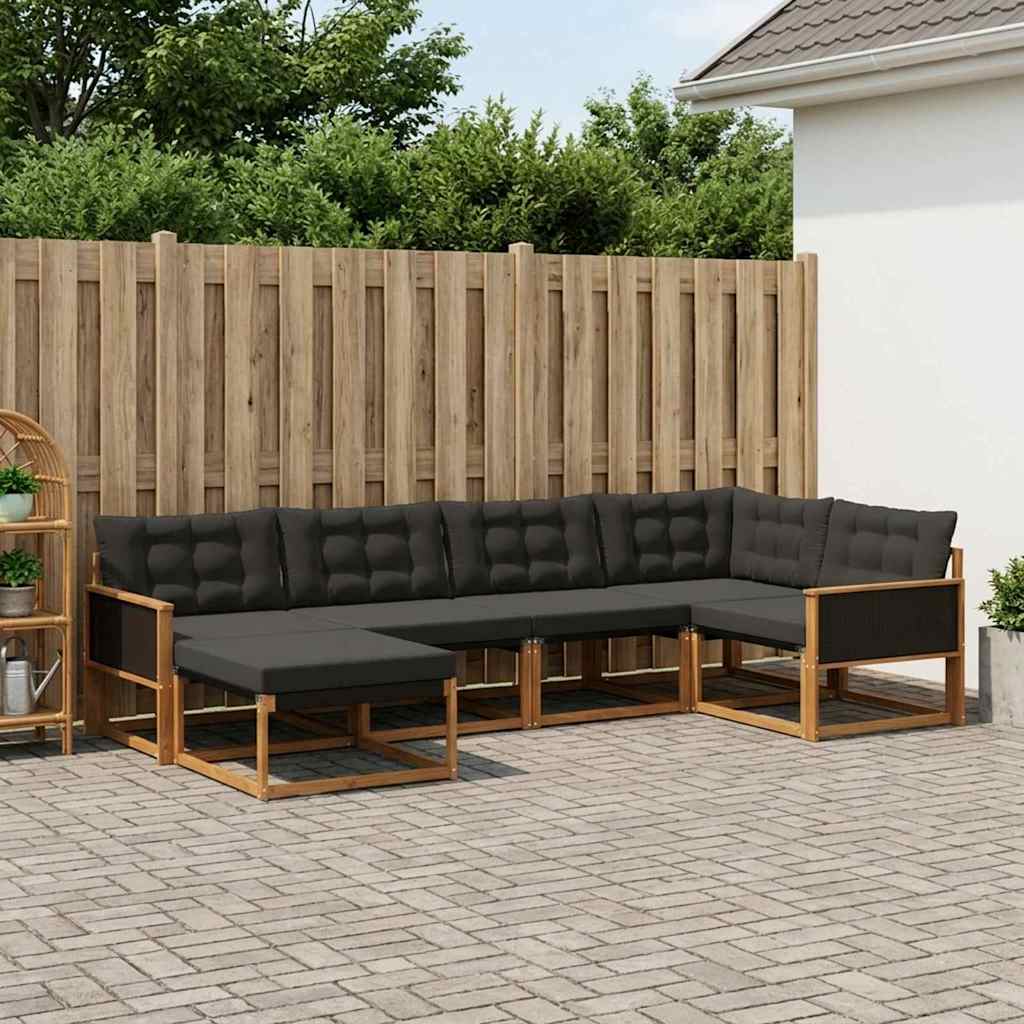 Outdoor-Sofagarnitur 6 stk. Natürlich und Schwarz