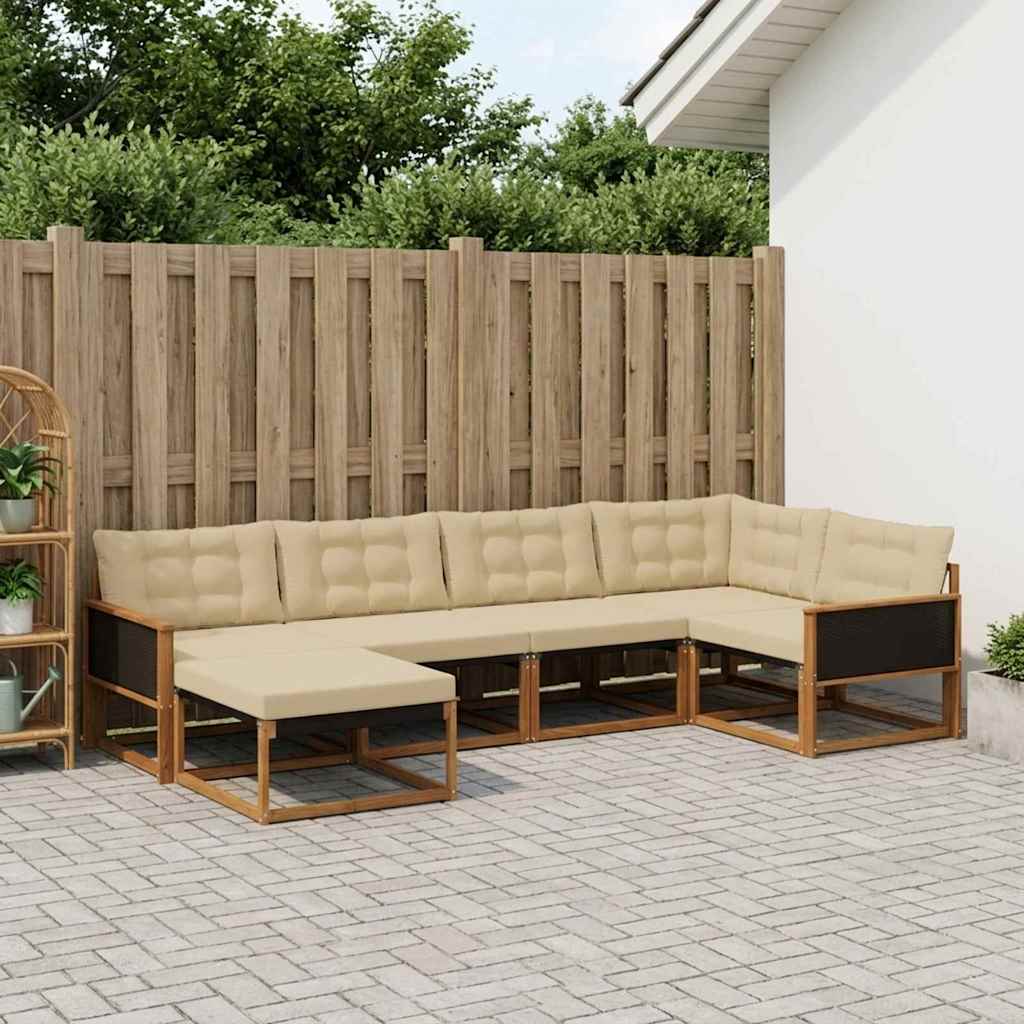 Outdoor-Sofagarnitur 6 stk. Natur und Beige Massivholz Akazie
