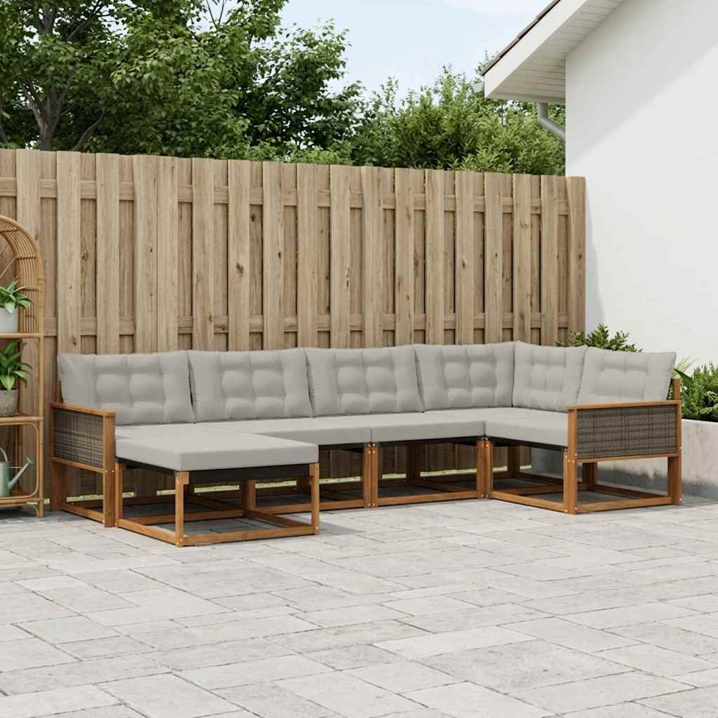 Outdoor-Sofagarnitur mit Kissen 6 pcs Natürlich und Hellgrau