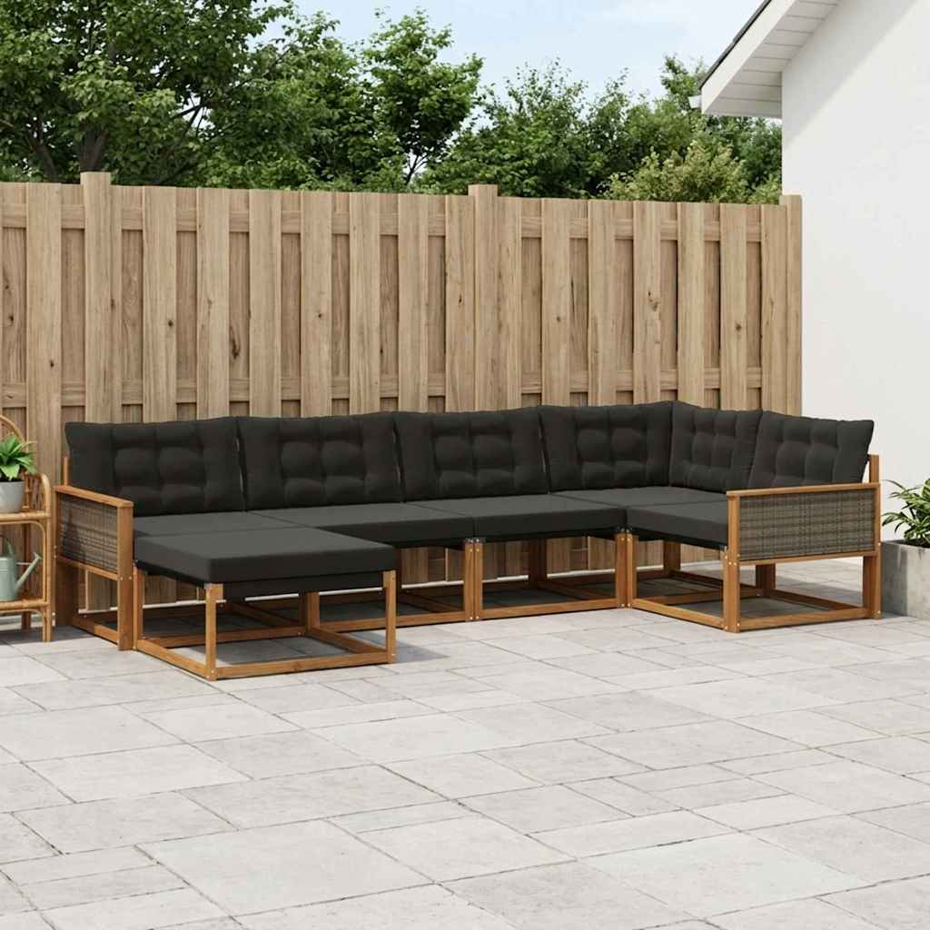 Outdoor-Sofagarnitur mit Kissen 6 pcs Natürlich und Schwarz