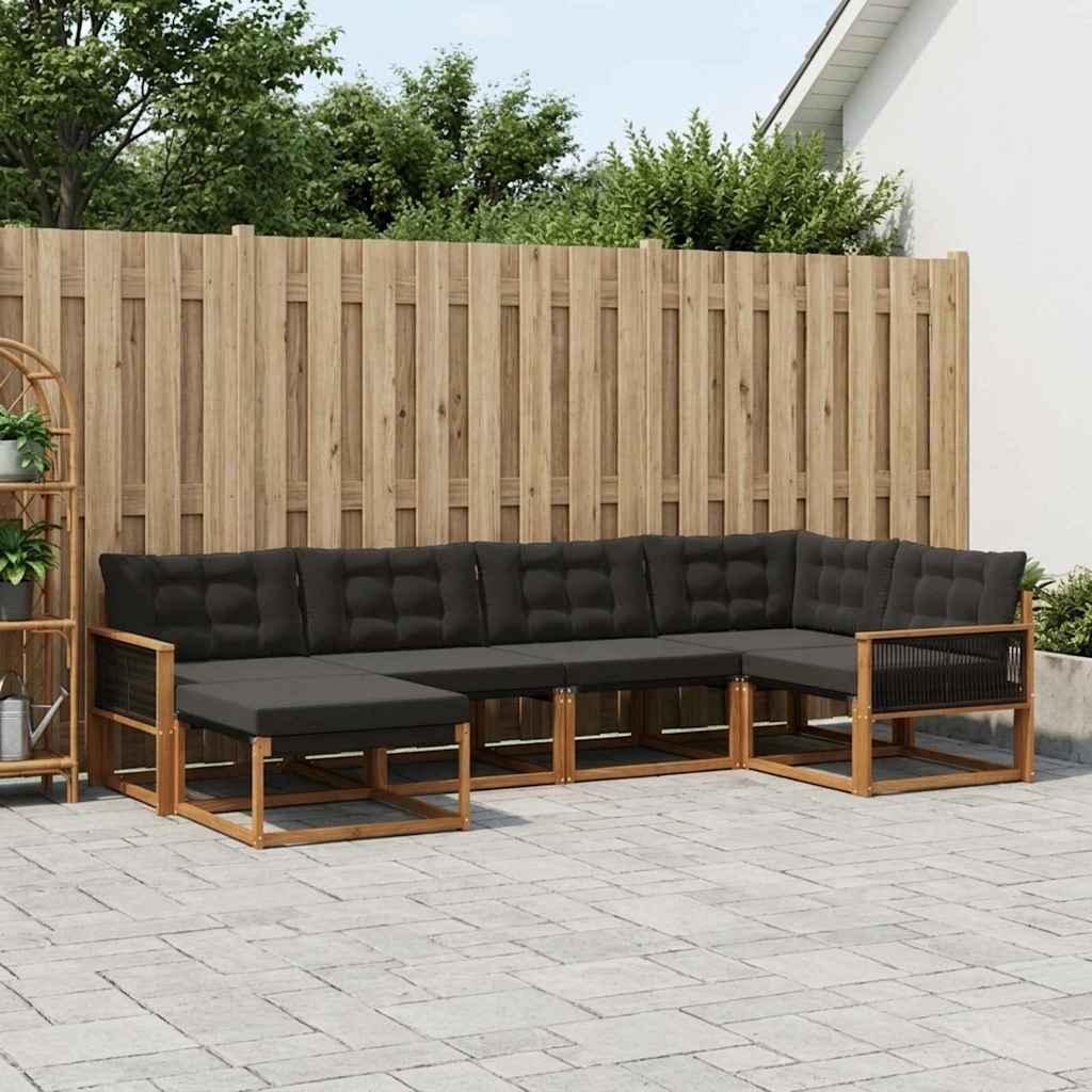 Outdoor-Sofagarnitur 6 stk. Natur und Schwarz Massivholz Akazie